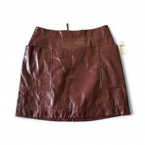 NWT Anthropologie Maeve Mini Skirt Burgundy Brown Patent Women's Size 12